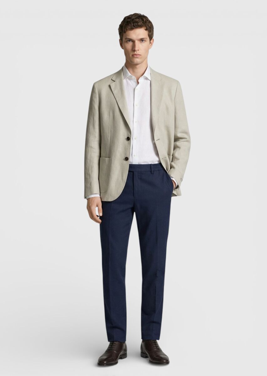 Ecru Zeroweight Slim Fit 100% Linen Jacket - 3