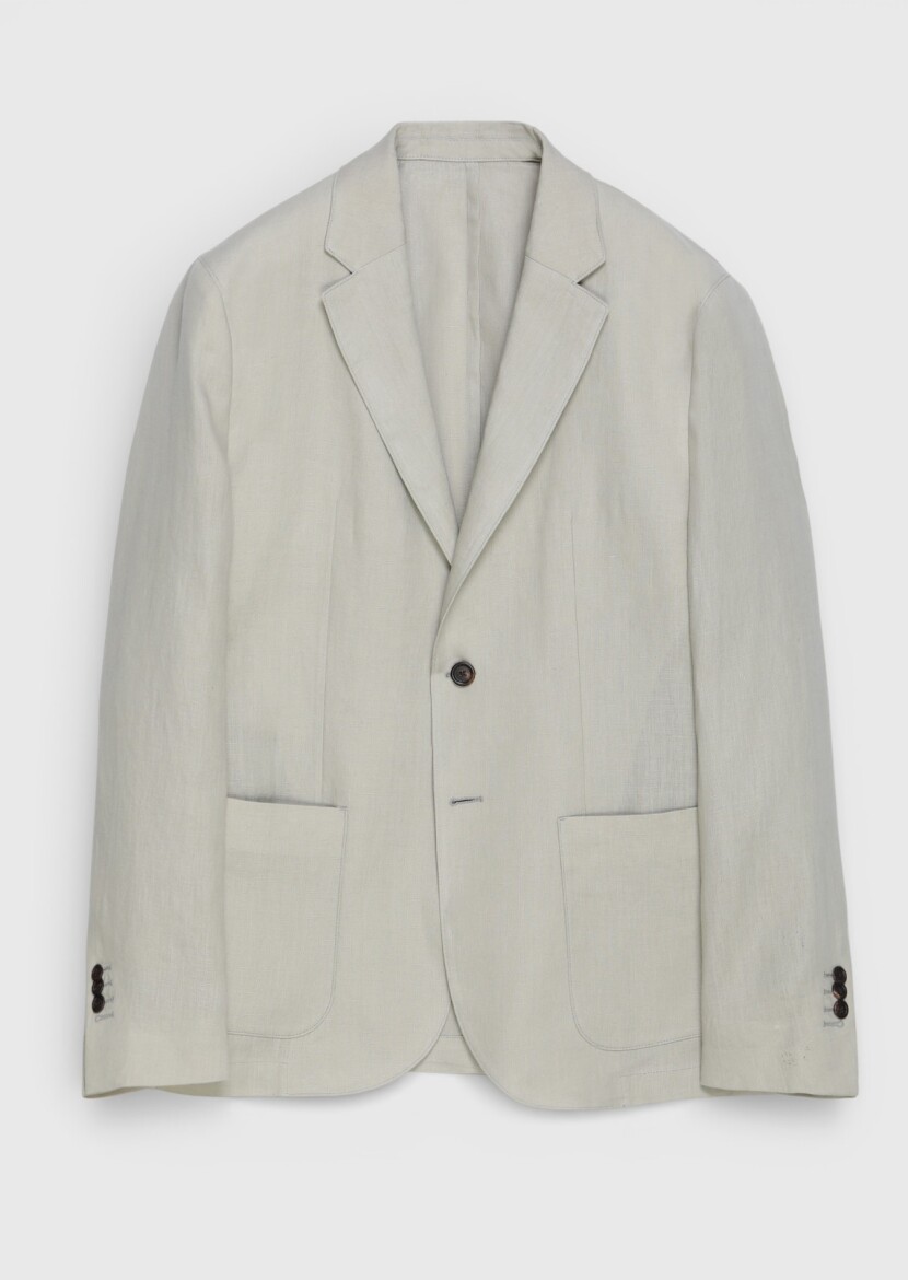 Ecru Zeroweight Slim Fit 100% Linen Jacket - 5