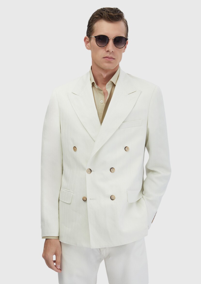 Ecru Zeroweight Slim Fit Linen Blended Jacket - RAMSEY