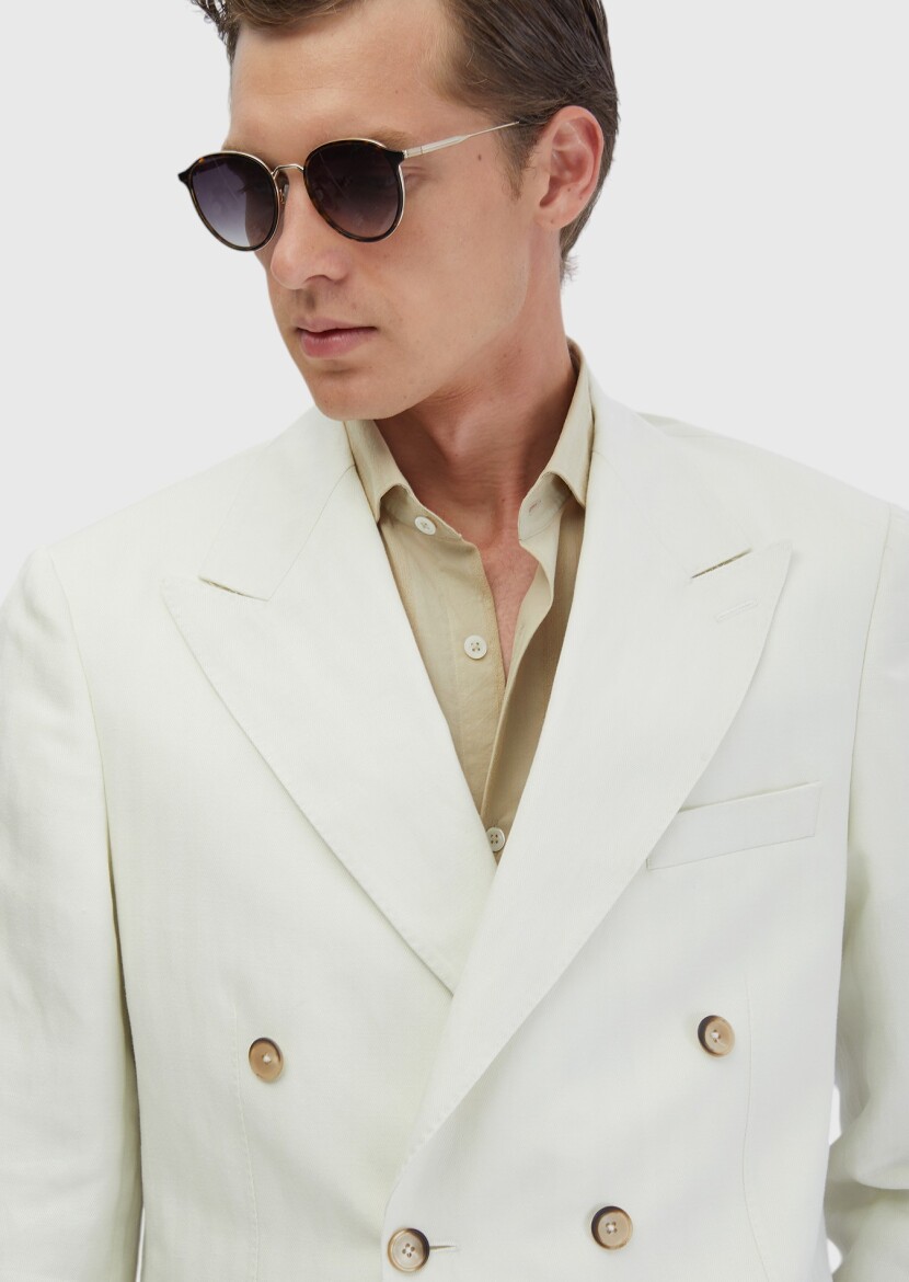 Ecru Zeroweight Slim Fit Linen Blended Jacket - 5