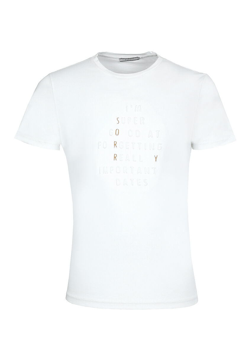 Ekru Baskılı %100 Pamuk T-Shirt - 6