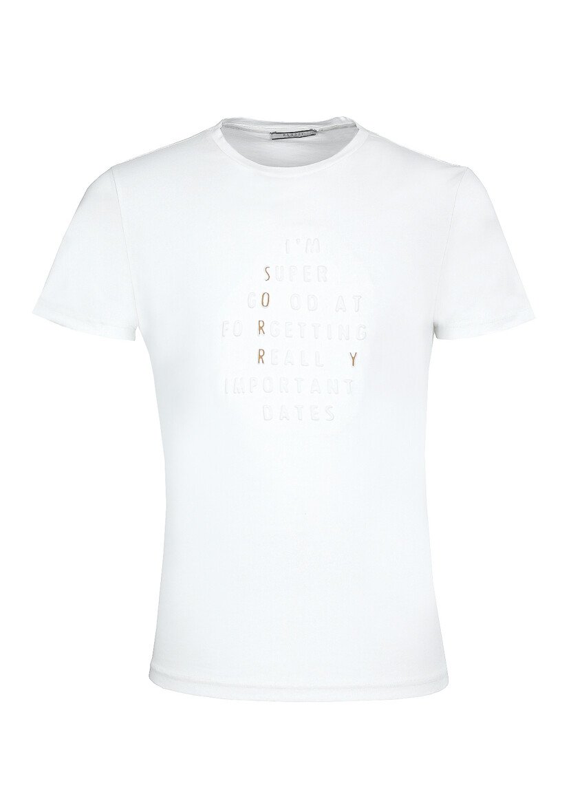 Ekru Baskılı %100 Pamuk T-Shirt - 6
