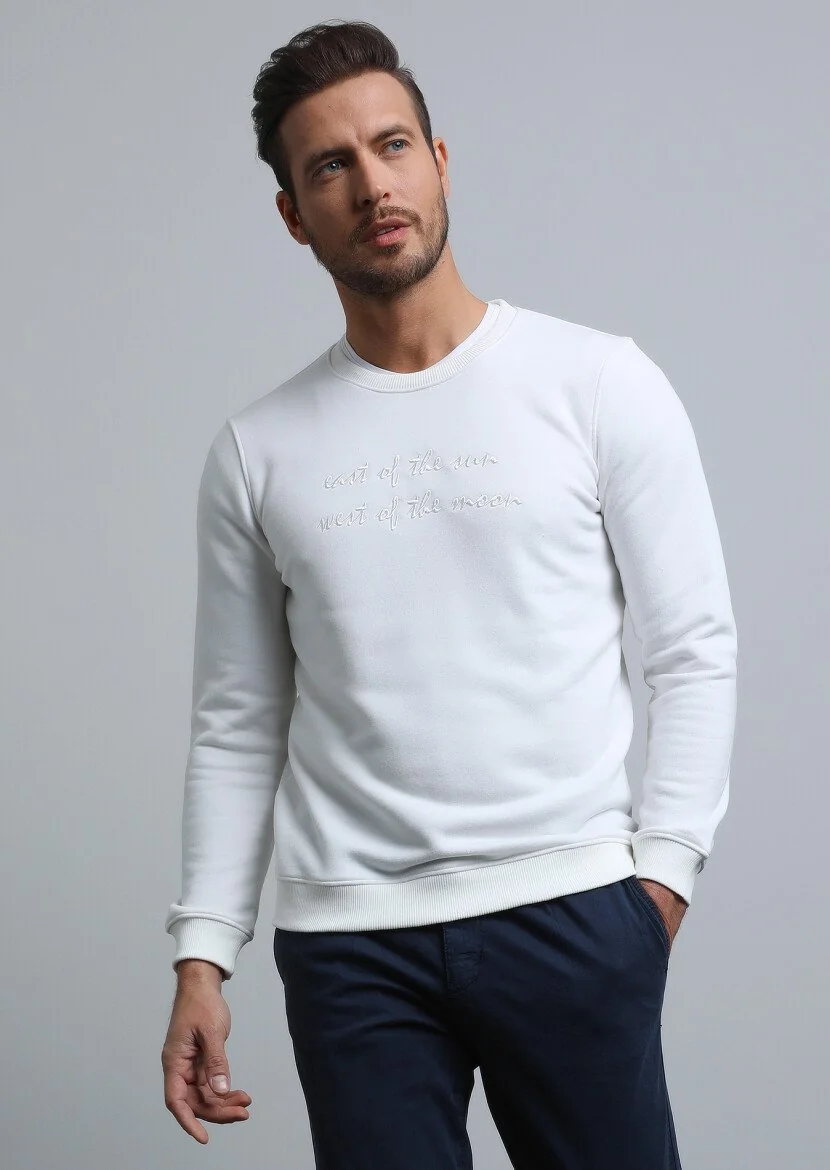 Ekru Baskılı Sweatshırt - 1