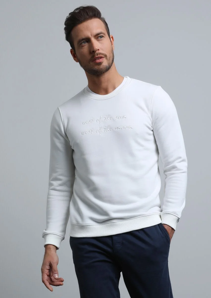 Ekru Baskılı Sweatshırt - 1
