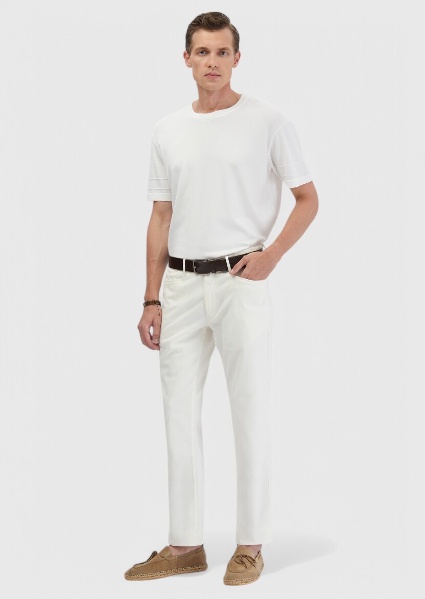 Ekru Bisiklet Yaka Düz Örgü Triko 