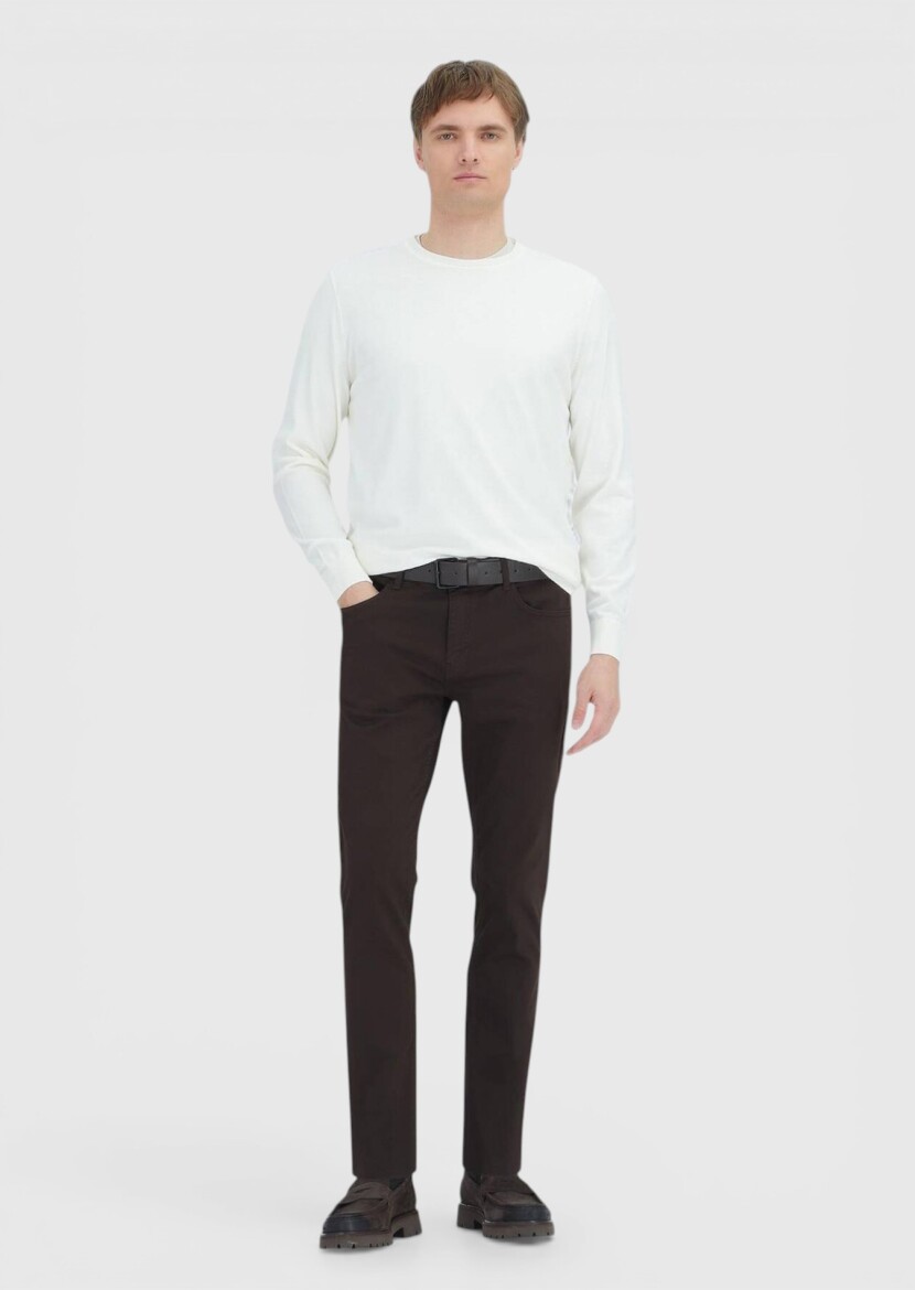 Ekru Bisiklet Yaka Düz Örgü Triko Kazak - 2