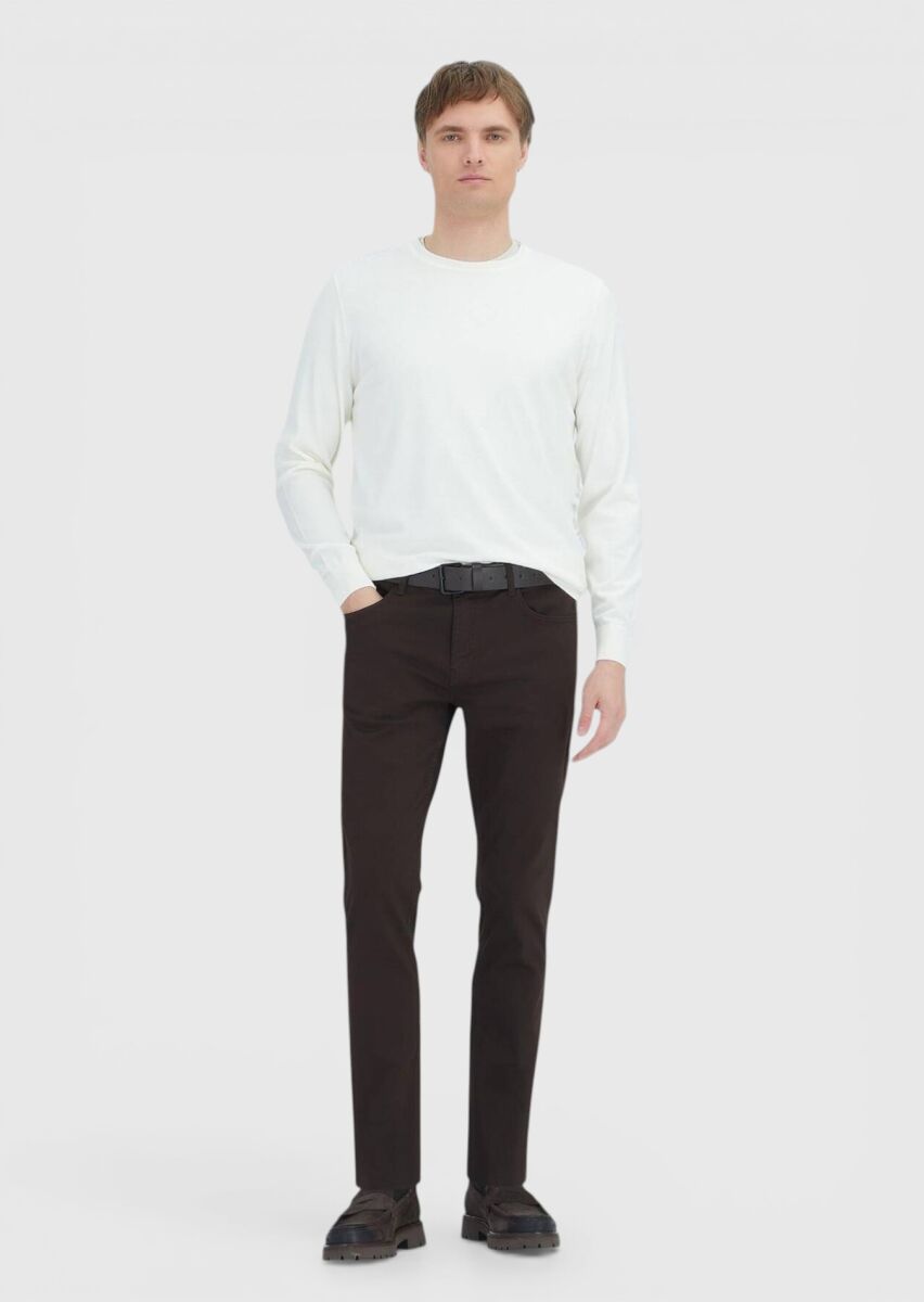 Ekru Bisiklet Yaka Düz Örgü Triko Kazak - 2