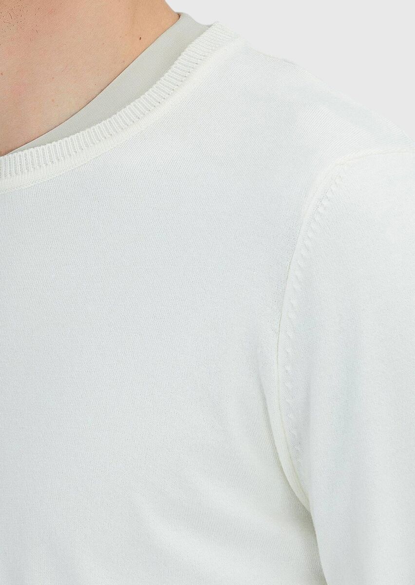 Ekru Bisiklet Yaka Düz Örgü Triko Kazak - 3