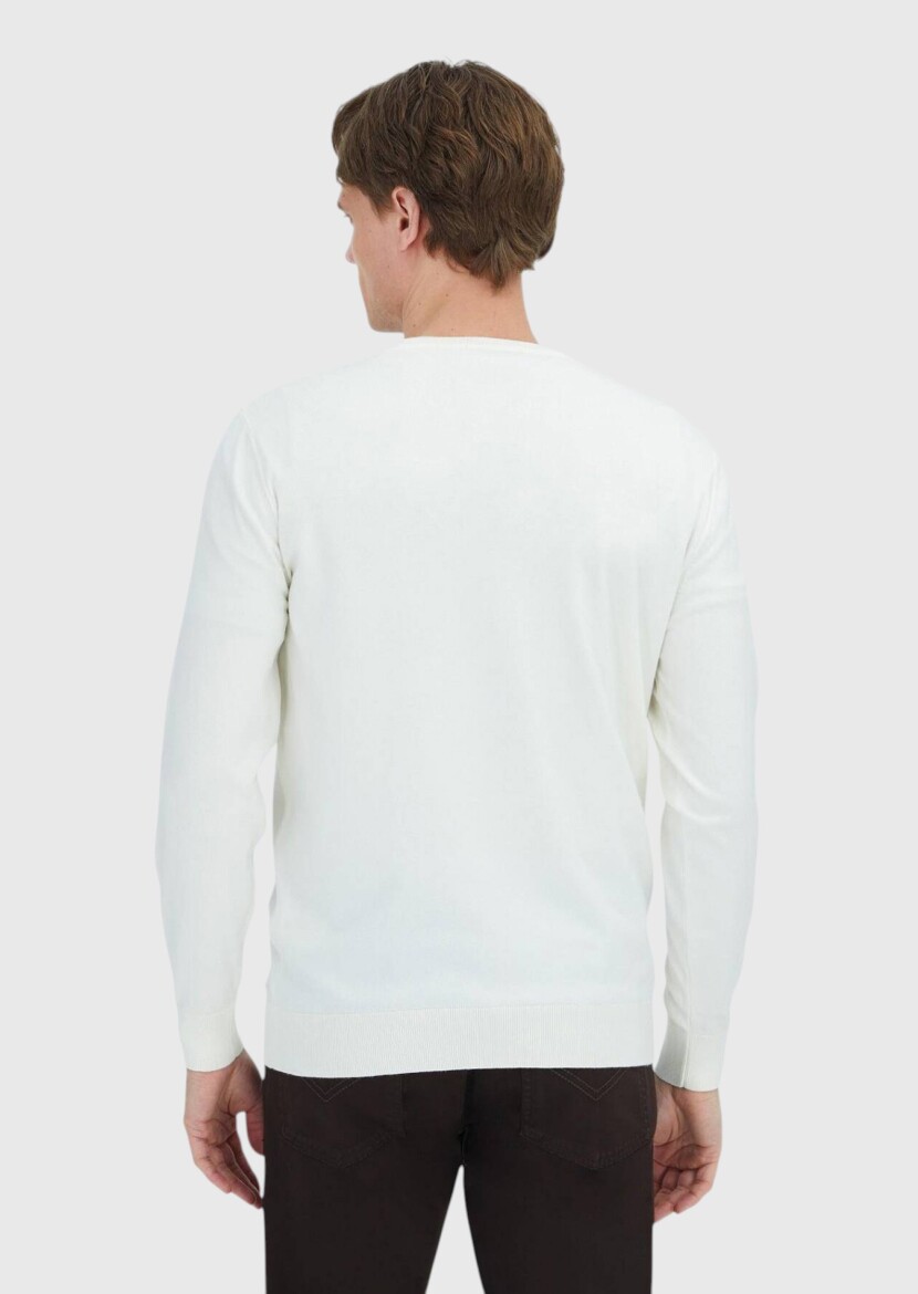 Ekru Bisiklet Yaka Düz Örgü Triko Kazak - 4