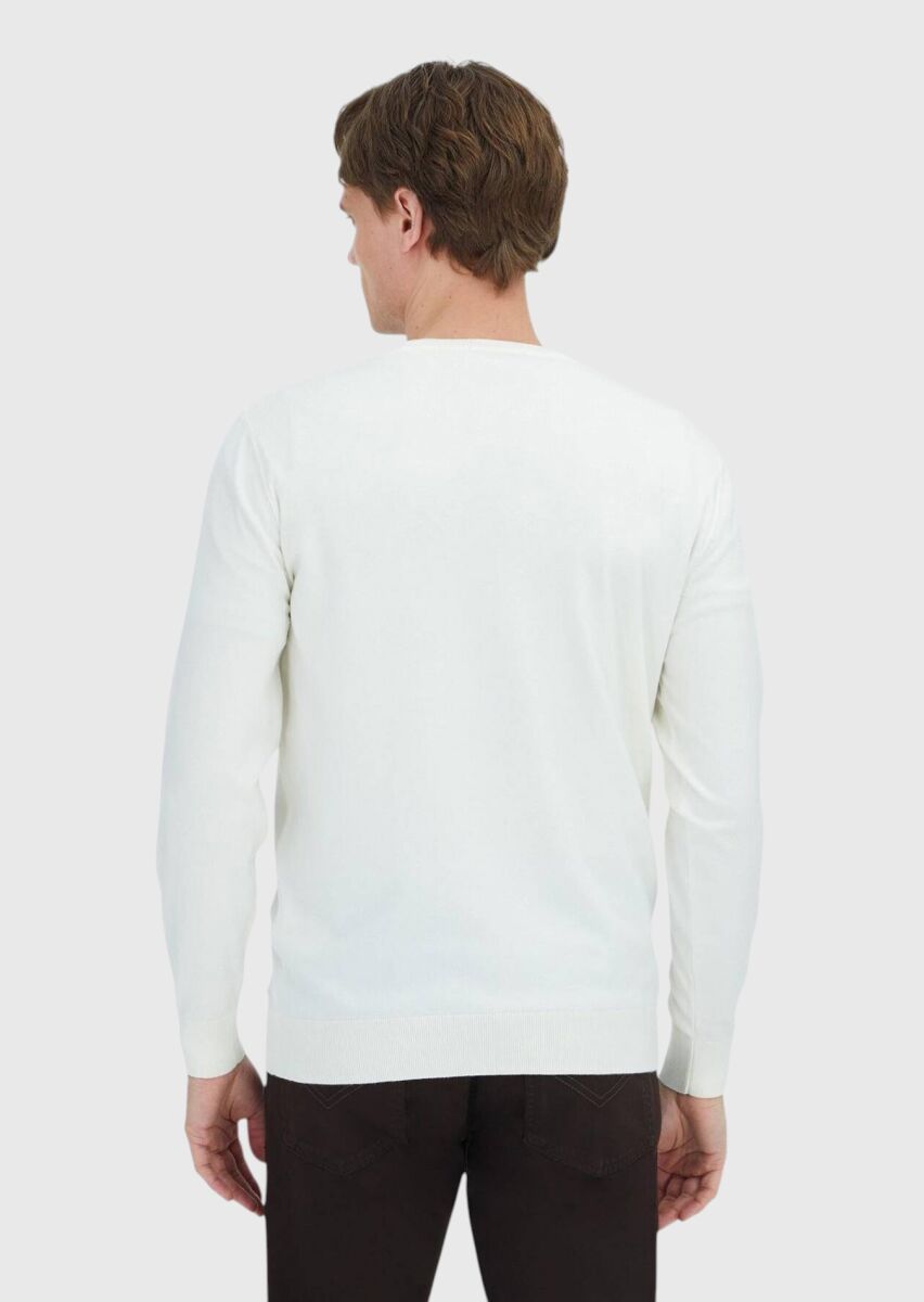 Ekru Bisiklet Yaka Düz Örgü Triko Kazak - 4