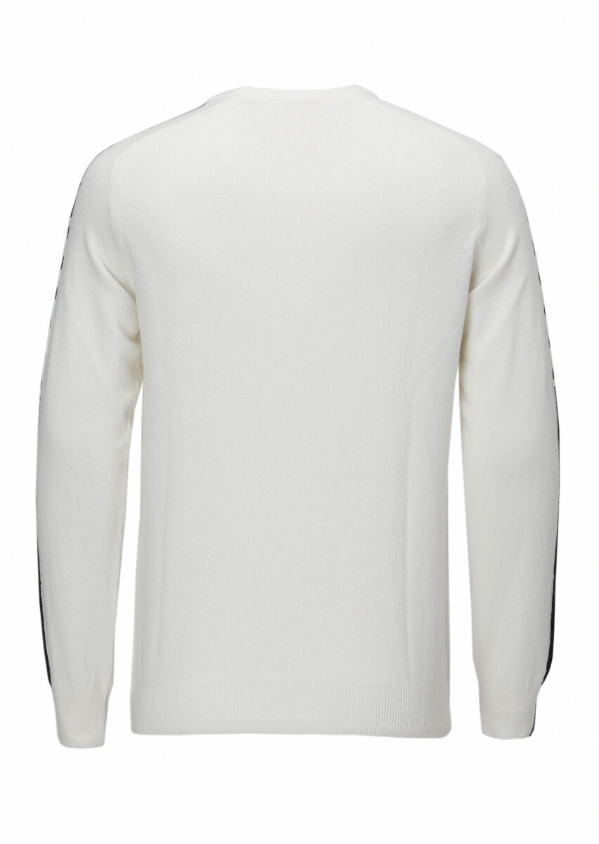 Ekru Bisiklet Yaka Düz Örgü Yün Karışımlı Triko Kazak - 4