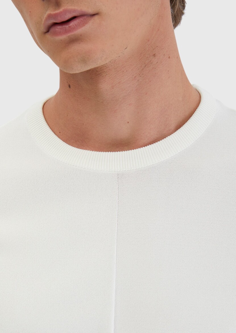 Ekru Bisiklet Yaka Jakarlı Triko - 4