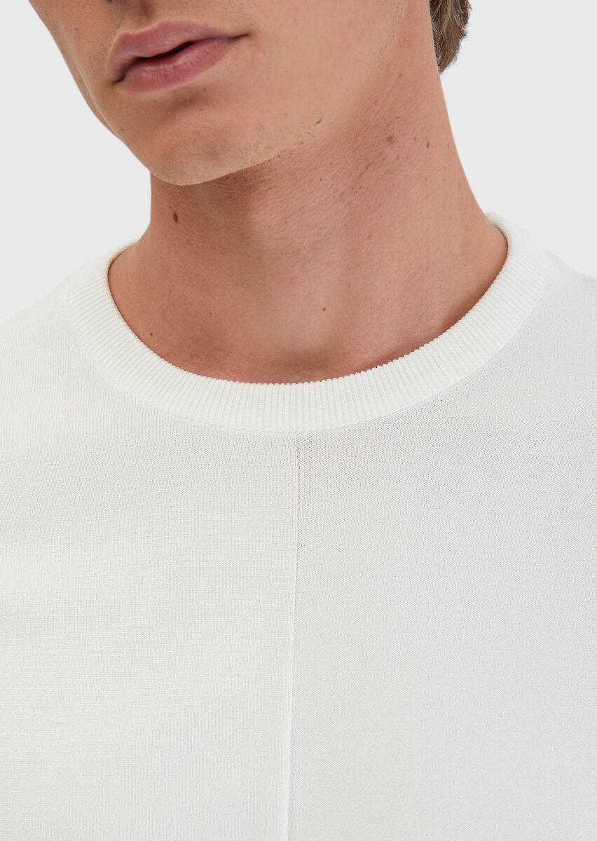 Ekru Bisiklet Yaka Jakarlı Triko - 4