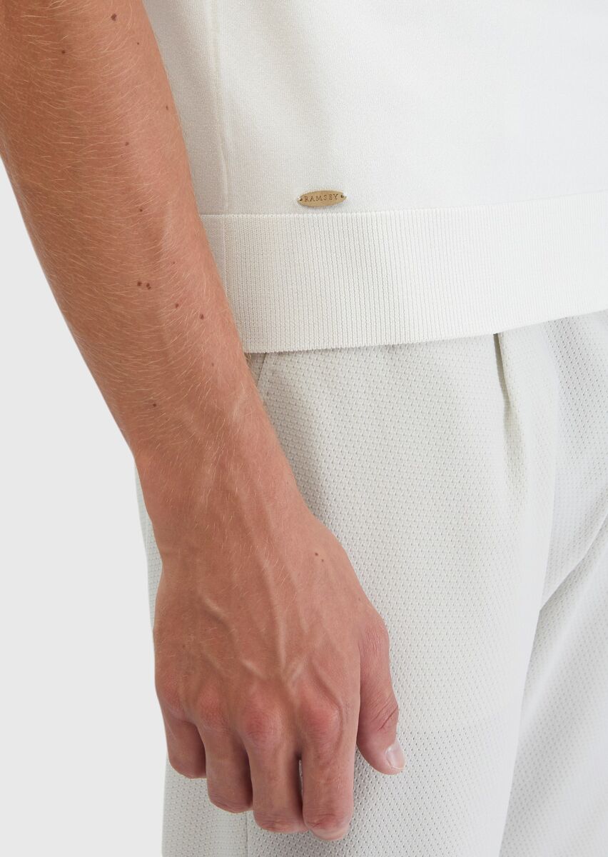 Ekru Bisiklet Yaka Jakarlı Triko - 5