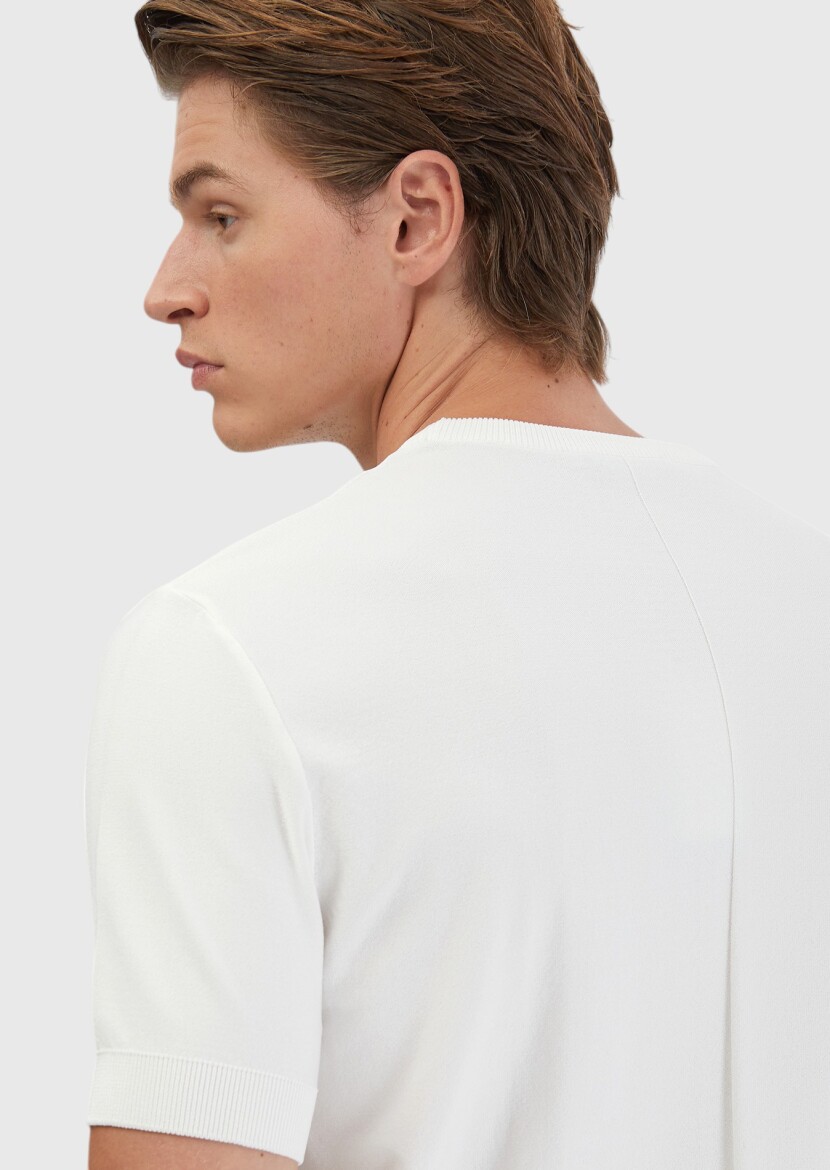 Ekru Bisiklet Yaka Jakarlı Triko - 6