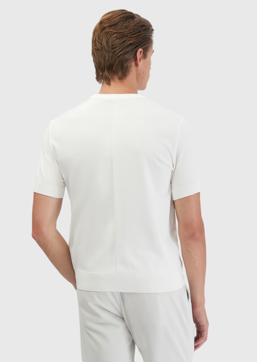 Ekru Bisiklet Yaka Jakarlı Triko - 7