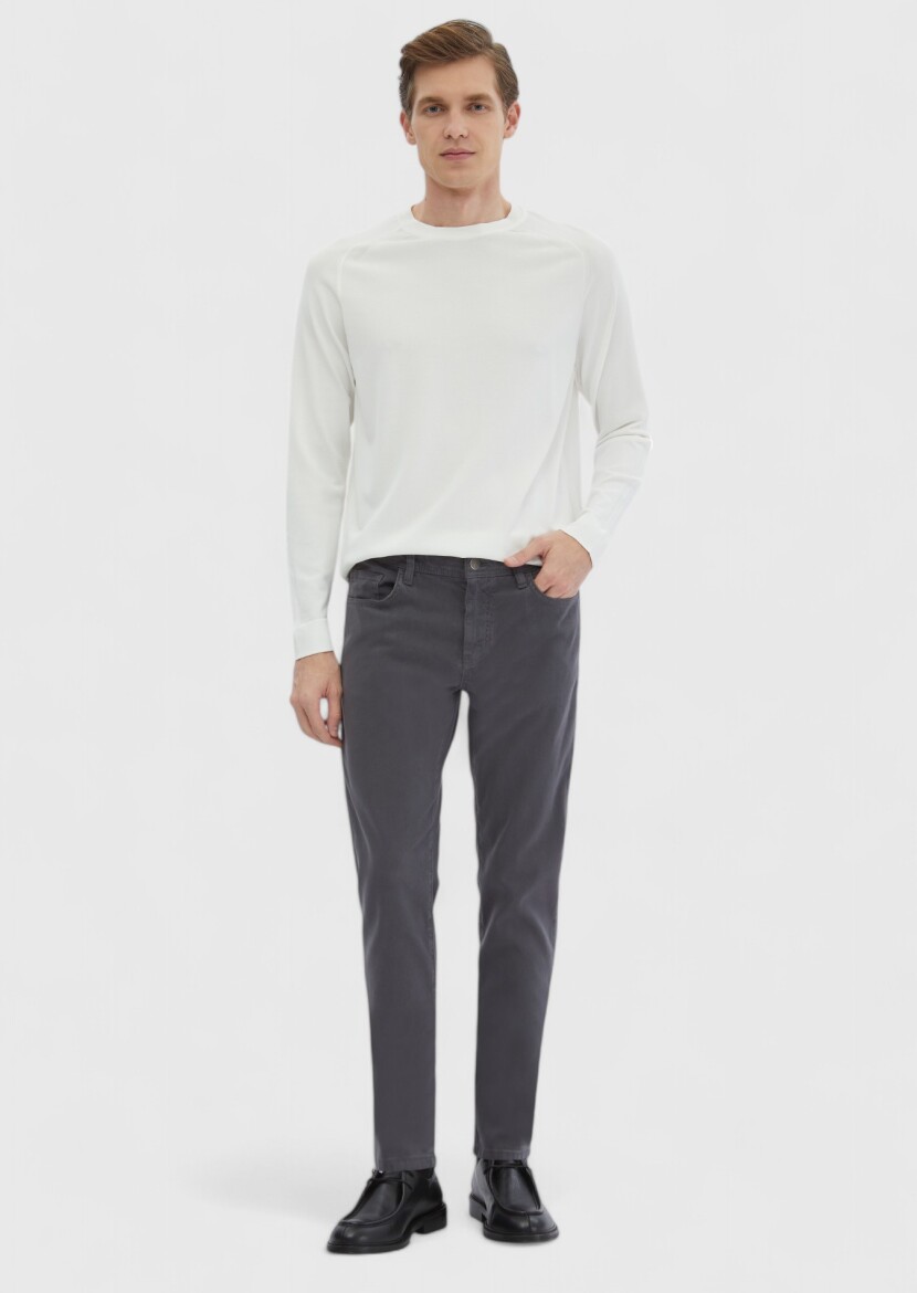 Ekru Bisiklet Yaka Jakarlı Triko Kazak 