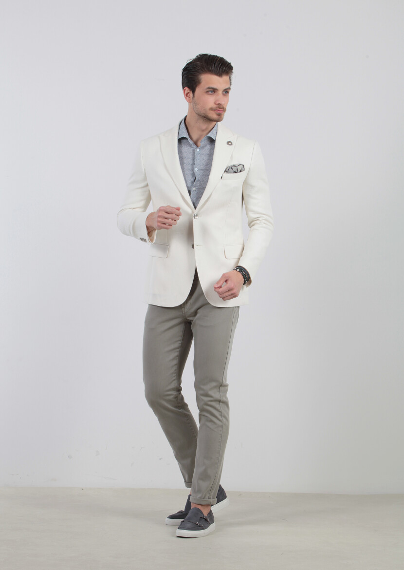 Ekru Desenli Zeroweight-slim Fit Pamuk Karışımlı Ceket - 2