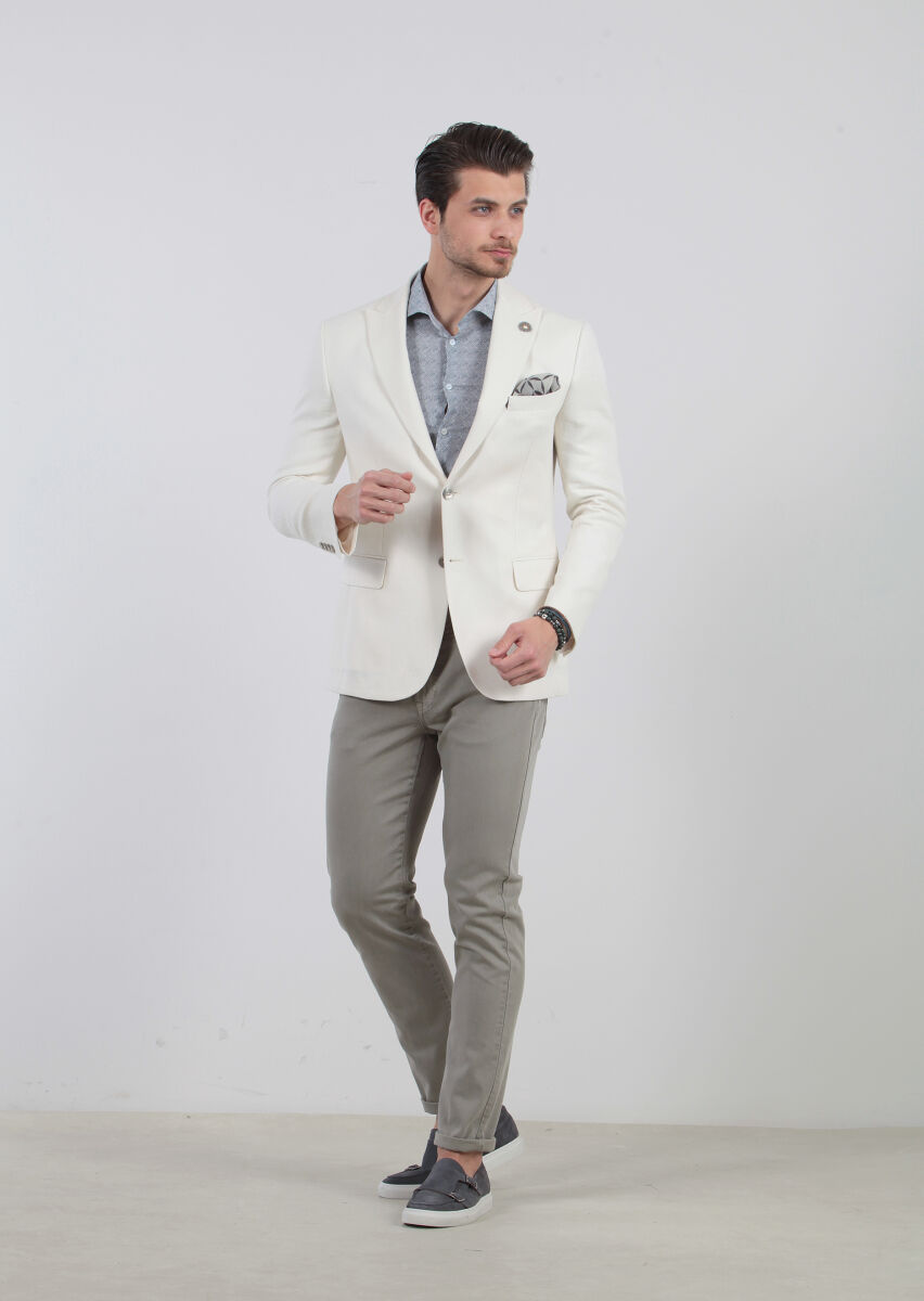Ekru Desenli Zeroweight-slim Fit Pamuk Karışımlı Ceket - 2