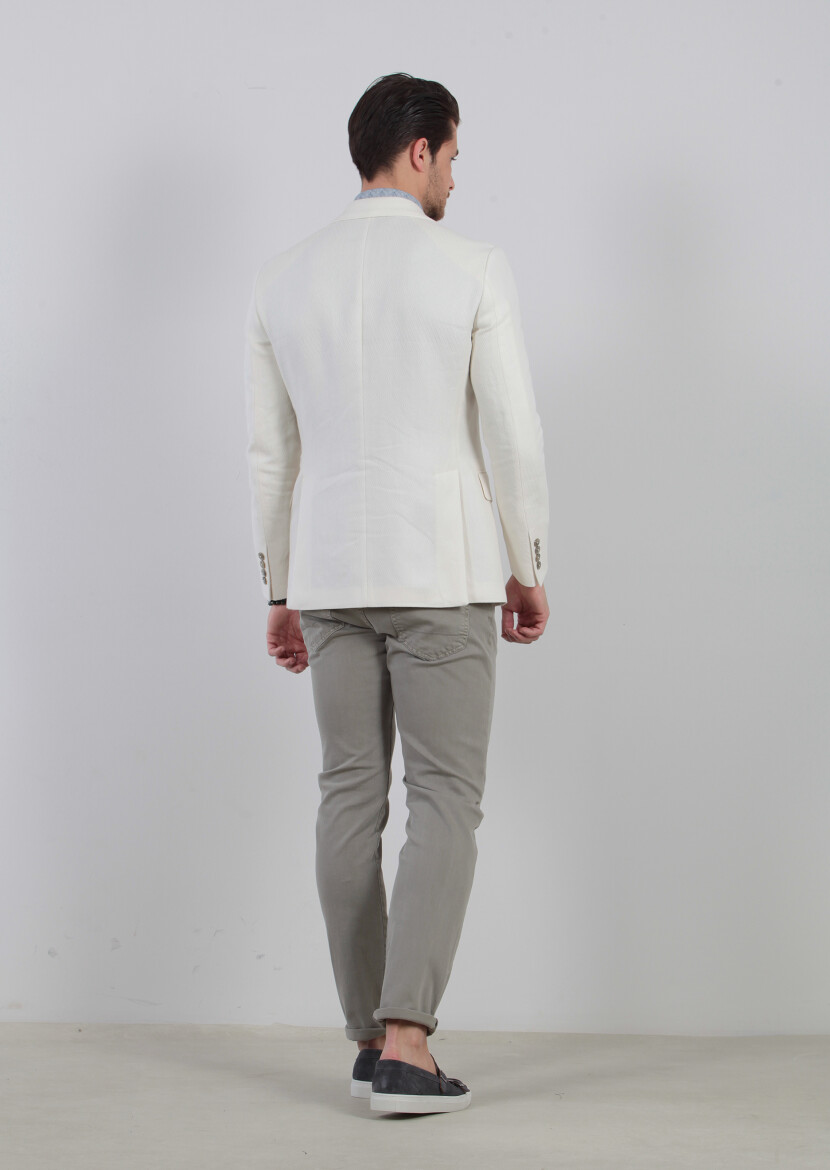 Ekru Desenli Zeroweight-slim Fit Pamuk Karışımlı Ceket - 4