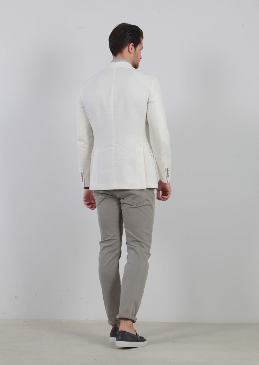 Ekru Desenli Zeroweight-slim Fit Pamuk Karışımlı Ceket - 4