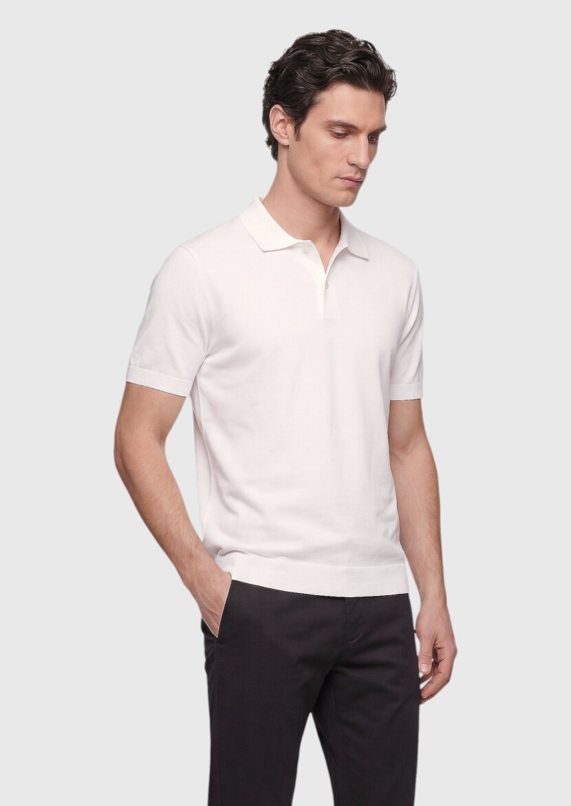 Ekru Düz %100 Pamuk T-Shirt - 3