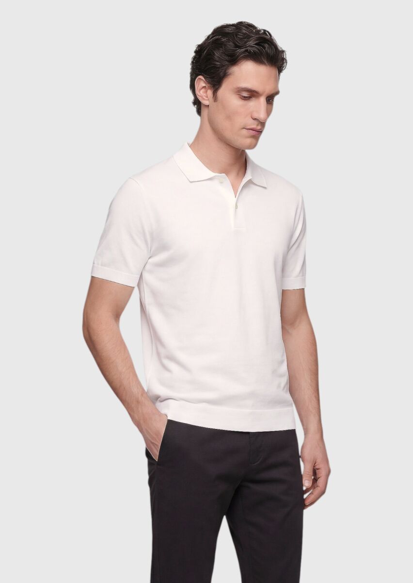Ekru Düz %100 Pamuk T-Shirt - 3