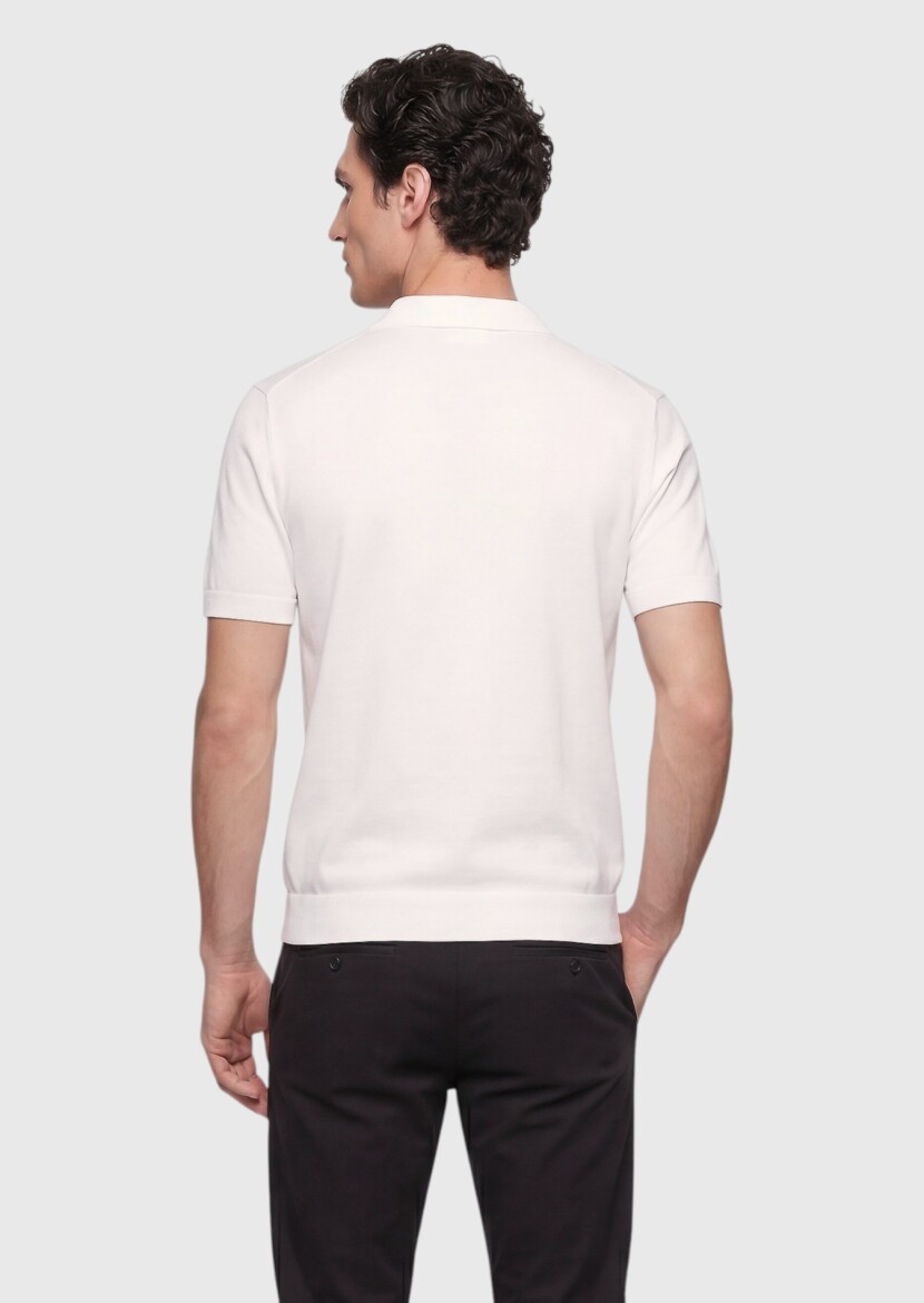Ekru Düz %100 Pamuk T-Shirt - 4