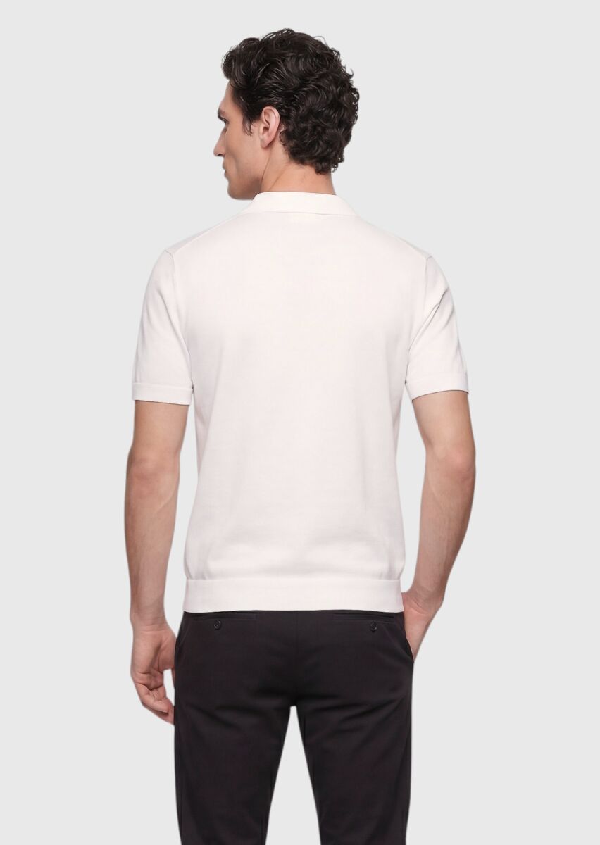 Ekru Düz %100 Pamuk T-Shirt - 4