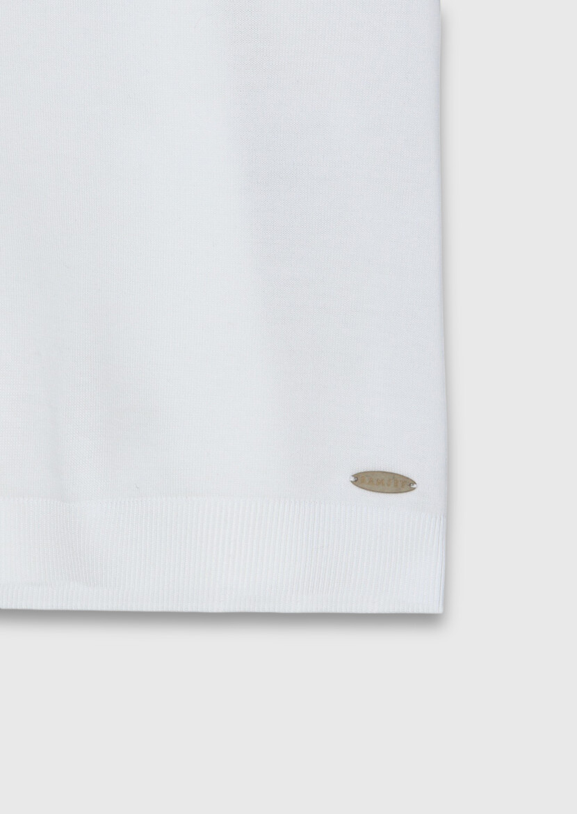 Ekru Düz %100 Pamuk T-Shirt - 7