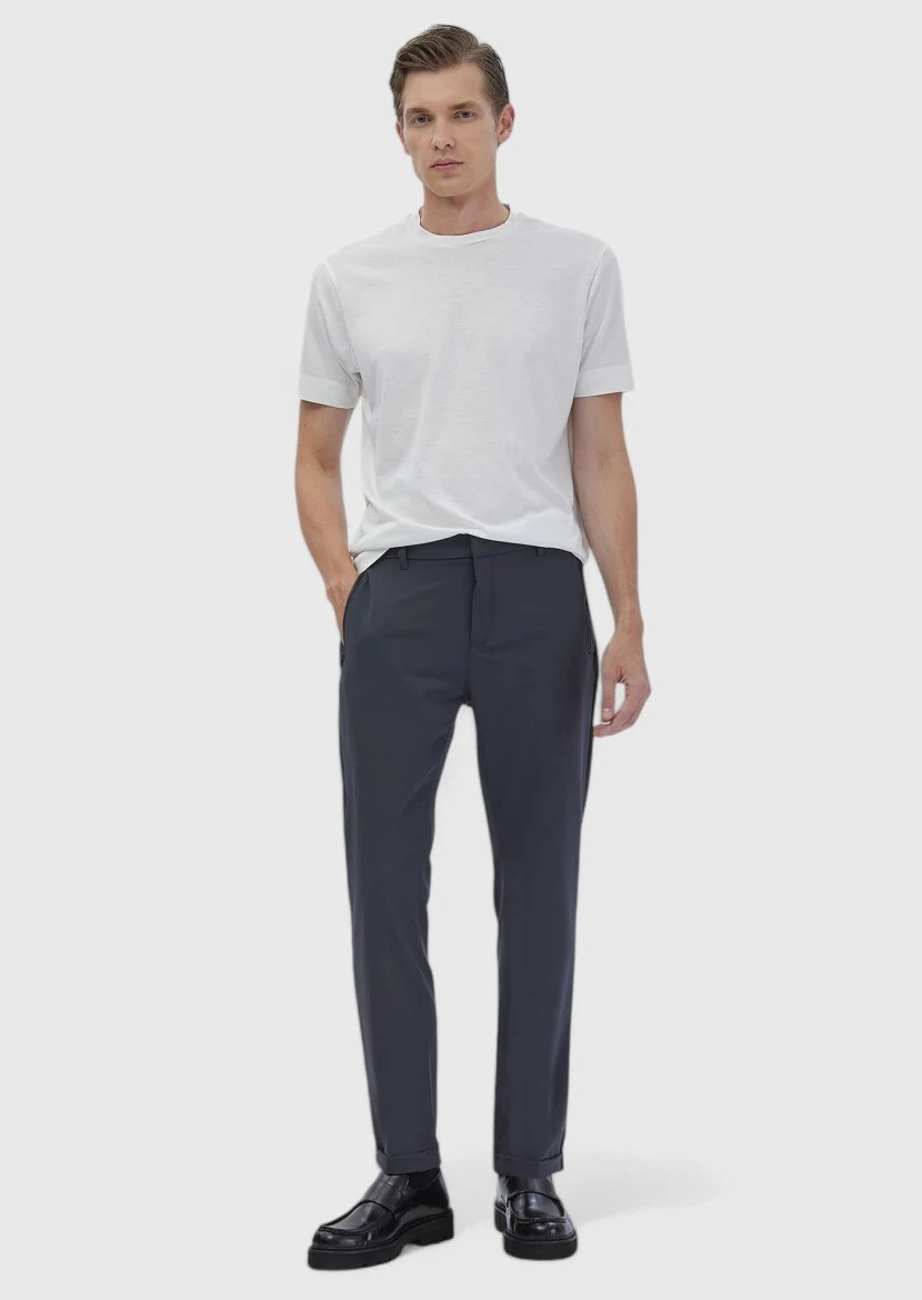 Ekru Düz Bisiklet Yaka İpek Karışımlı T-Shirt 