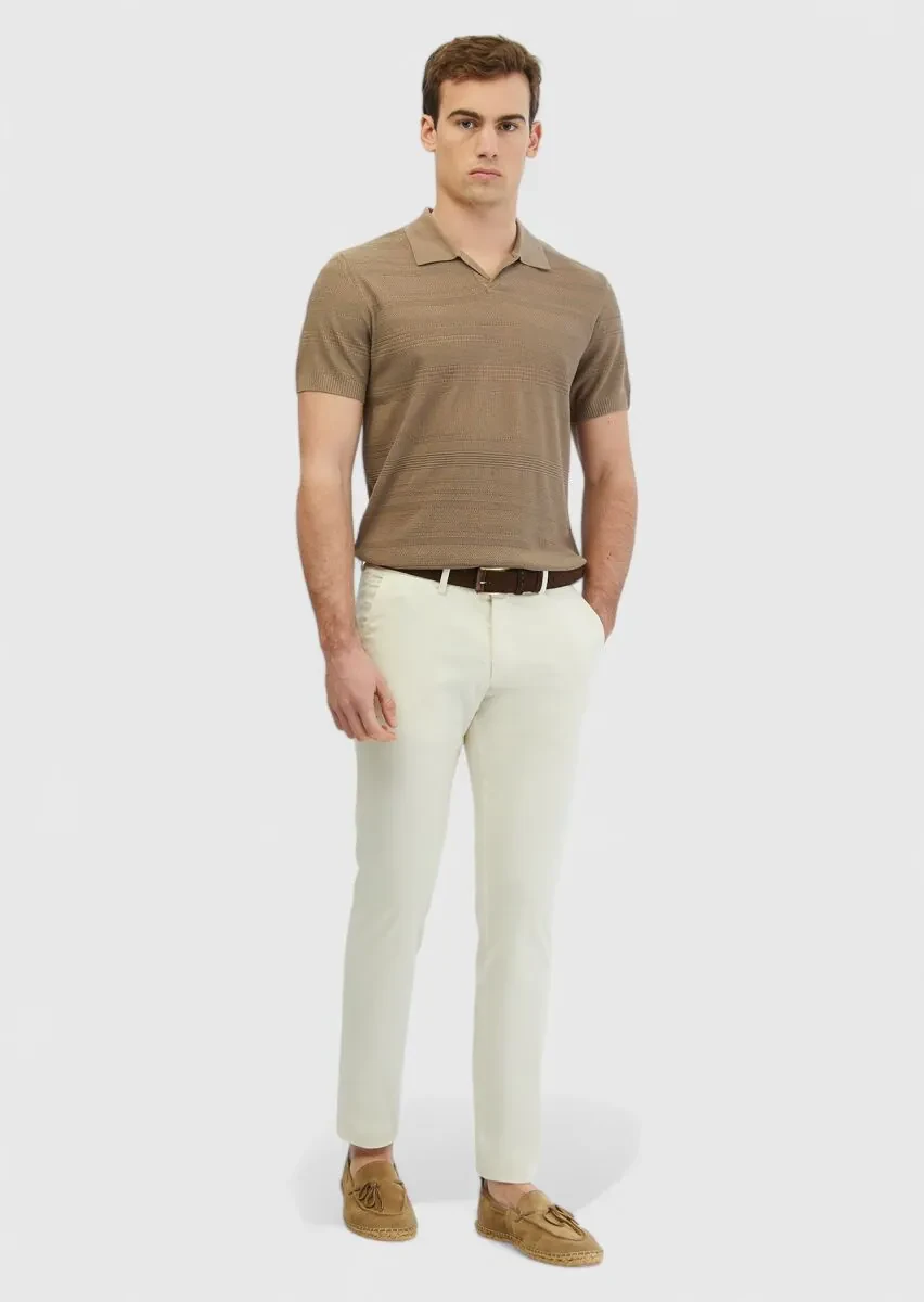 Ekru Düz Dokuma Casual Pantolon - 1