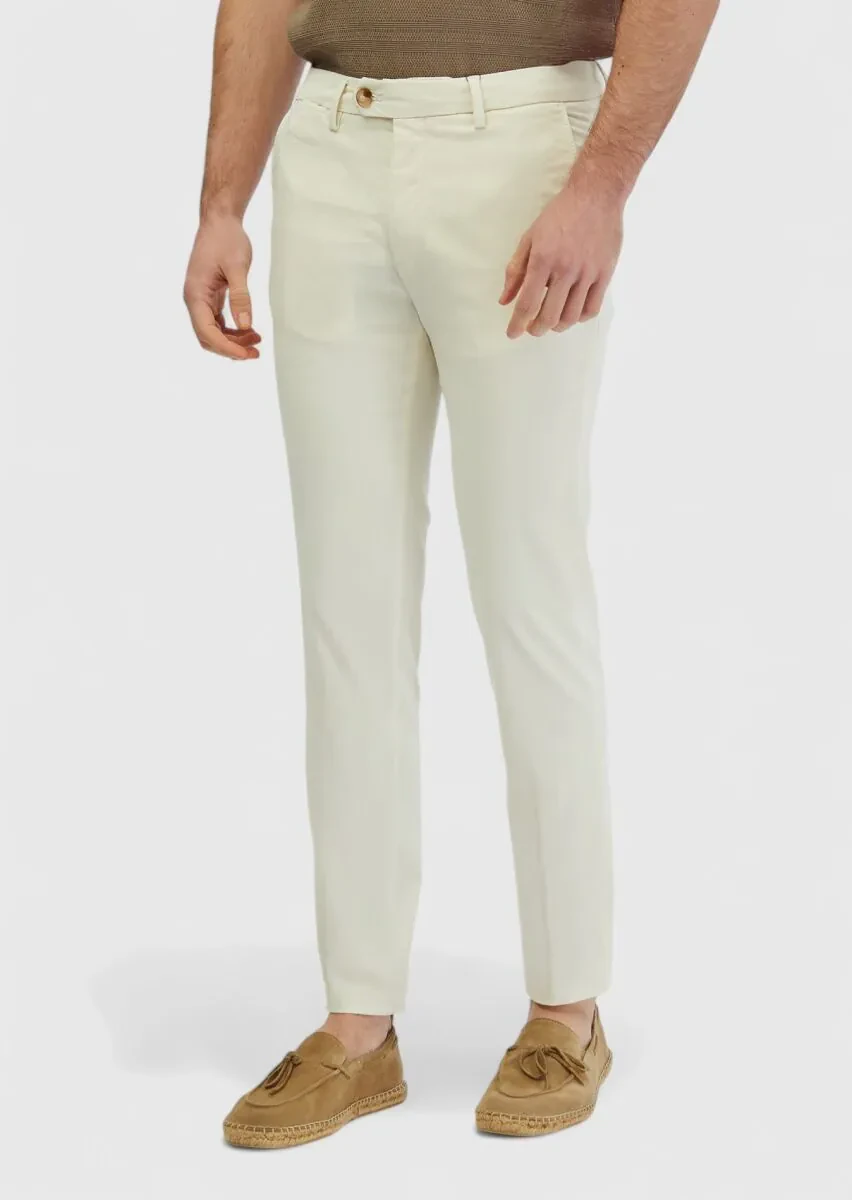 Ekru Düz Dokuma Casual Pantolon - 3