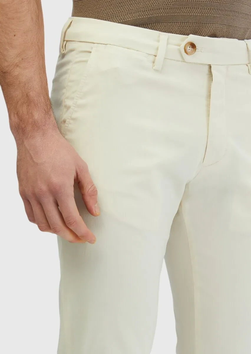 Ekru Düz Dokuma Casual Pantolon - 4
