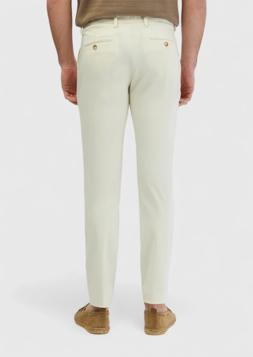Ekru Düz Dokuma Casual Pantolon - 5