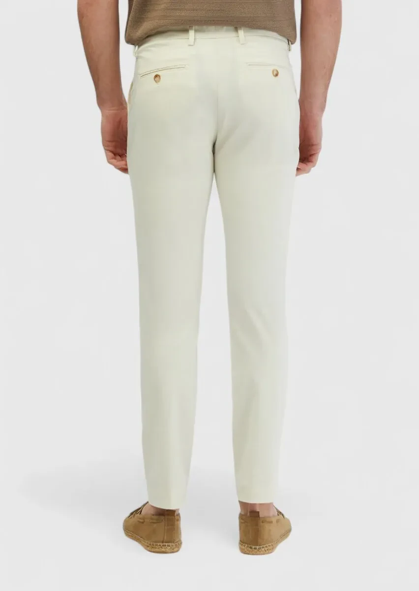 Ekru Düz Dokuma Casual Pantolon - 5