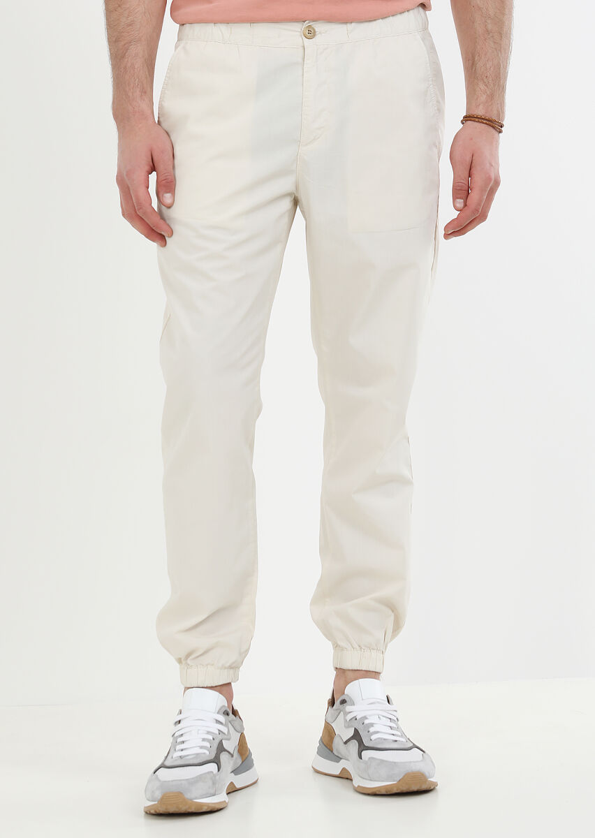 Ekru Düz Dokuma Jogging Fit Casual %100 Pamuk Pantolon - 1