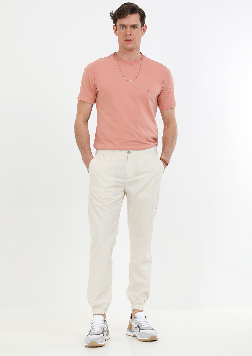 Ekru Düz Dokuma Jogging Fit Casual %100 Pamuk Pantolon - 2