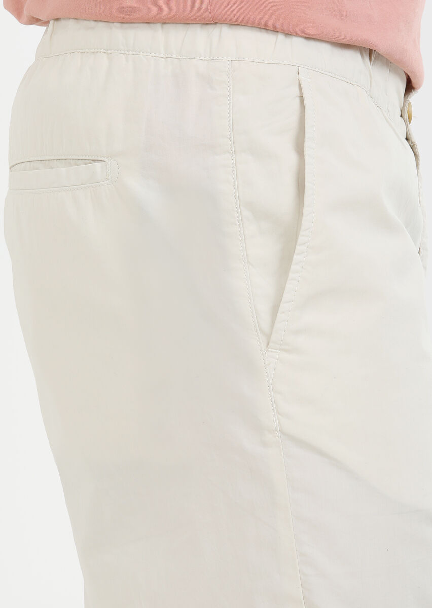 Ekru Düz Dokuma Jogging Fit Casual %100 Pamuk Pantolon - 3