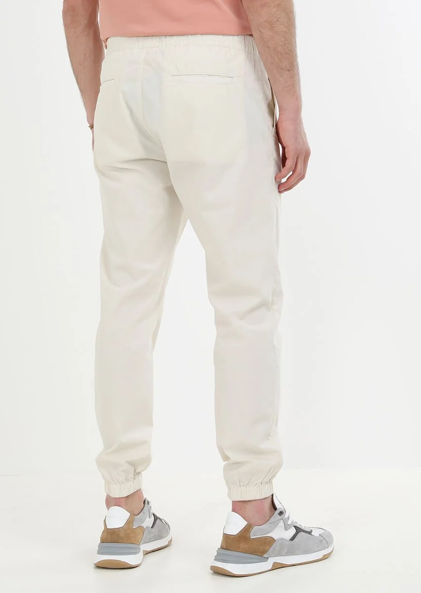 Ekru Düz Dokuma Jogging Fit Casual %100 Pamuk Pantolon - 5