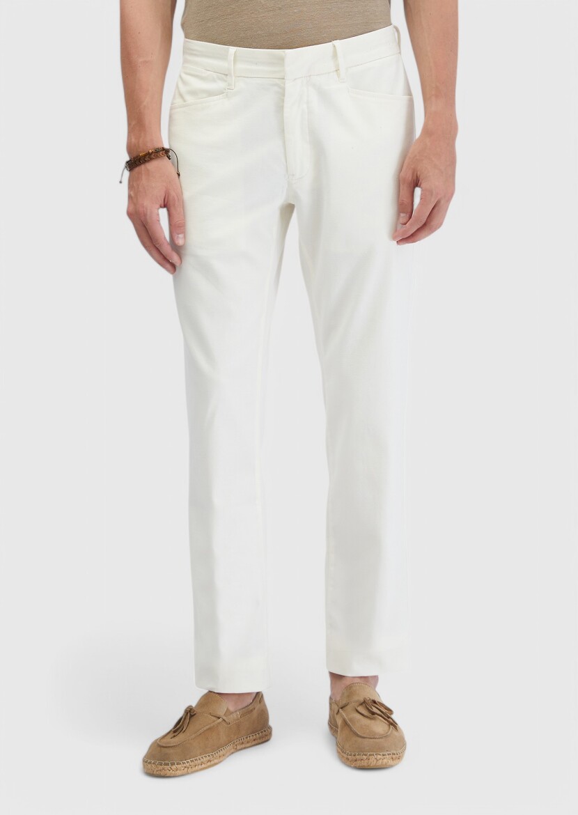 Ekru Düz Dokuma Regular Fit Casual Pamuk Karışımlı Pantolon - RAMSEY
