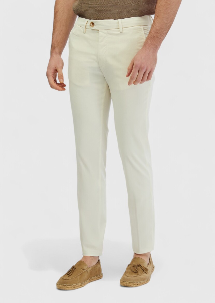 Ekru Düz Dokuma Regular Fit Casual Pantolon - 3