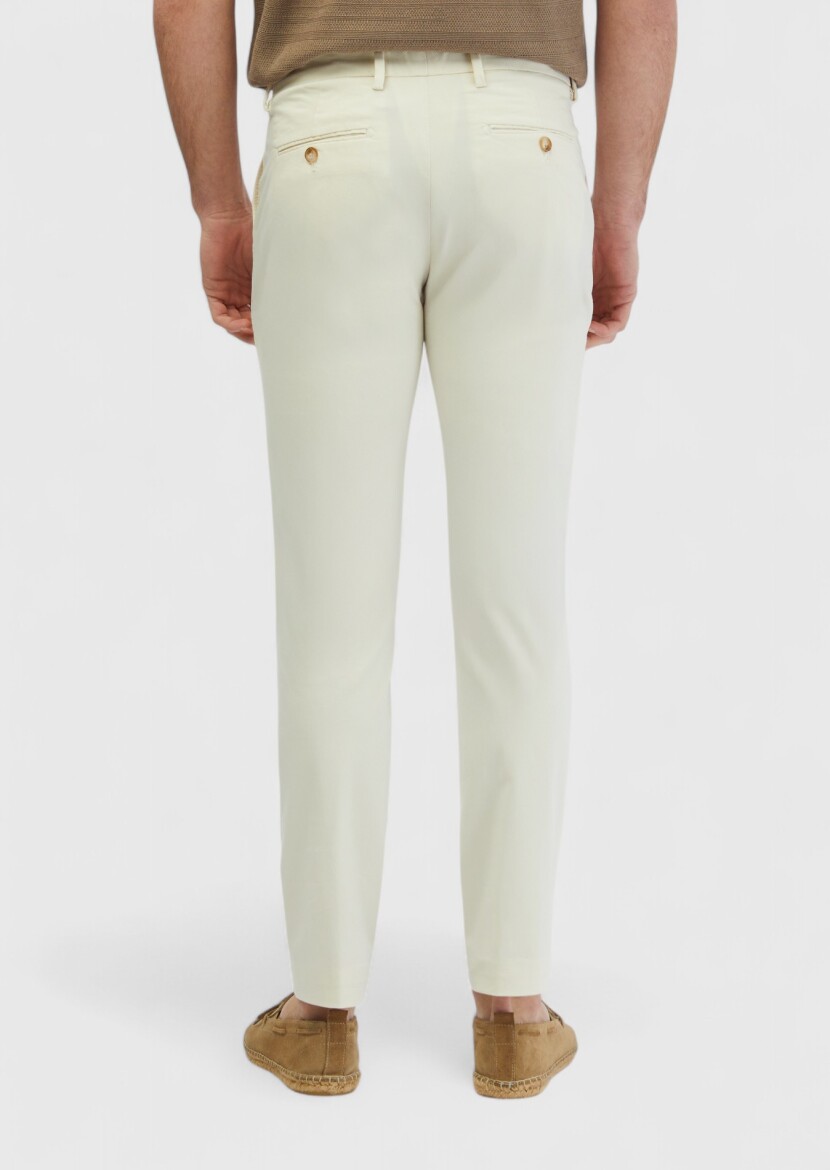 Ekru Düz Dokuma Regular Fit Casual Pantolon - 5