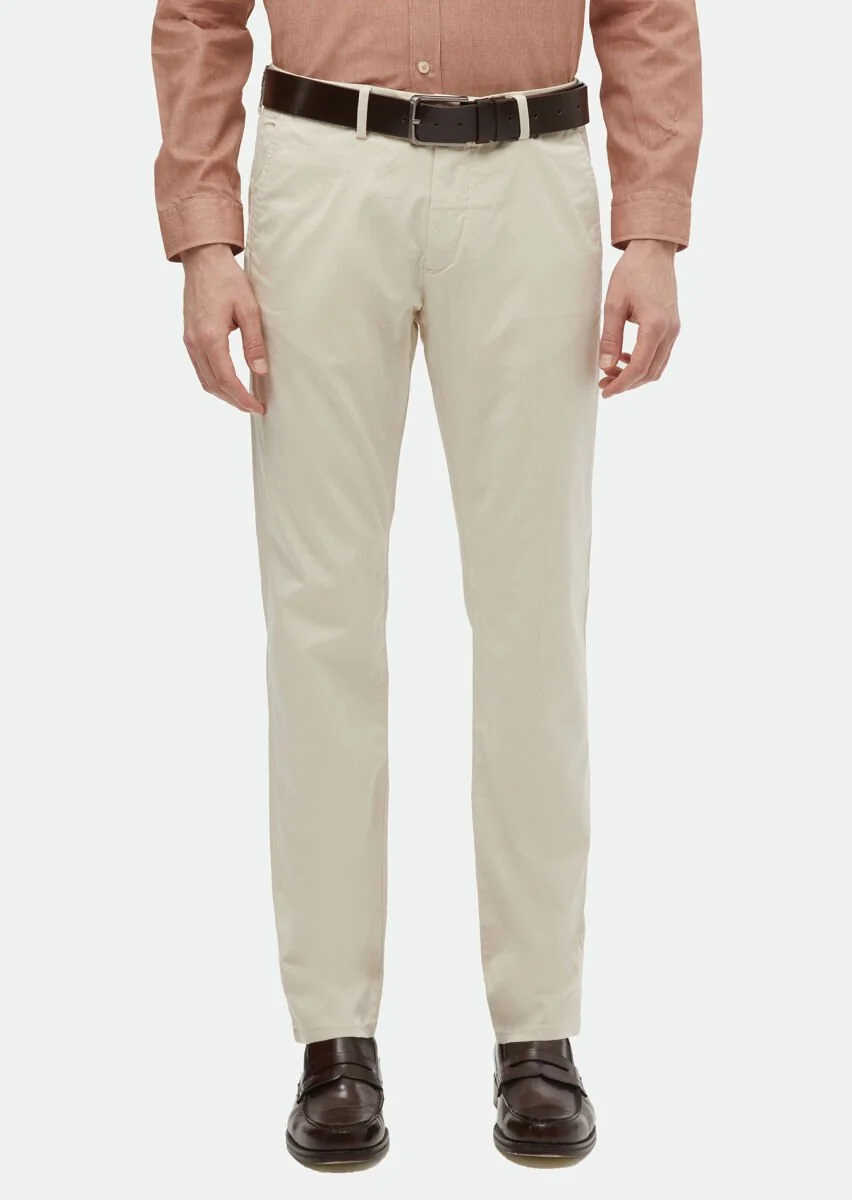 Ekru Düz Dokuma Regular Fit Casual Pantolon - 2