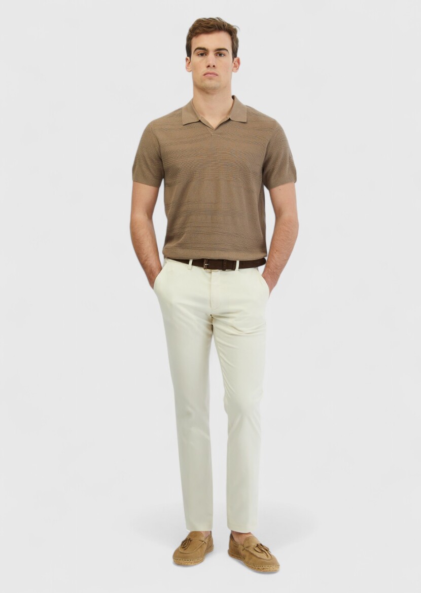 Ekru Düz Dokuma Regular Fit Casual Pantolon - RAMSEY