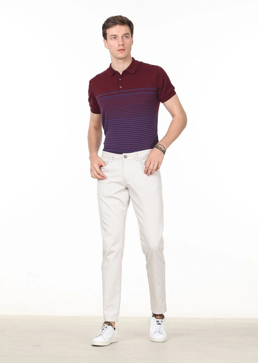 Ekru Düz Dokuma Slim Fit Casual %100 Pamuk Pantolon - 2