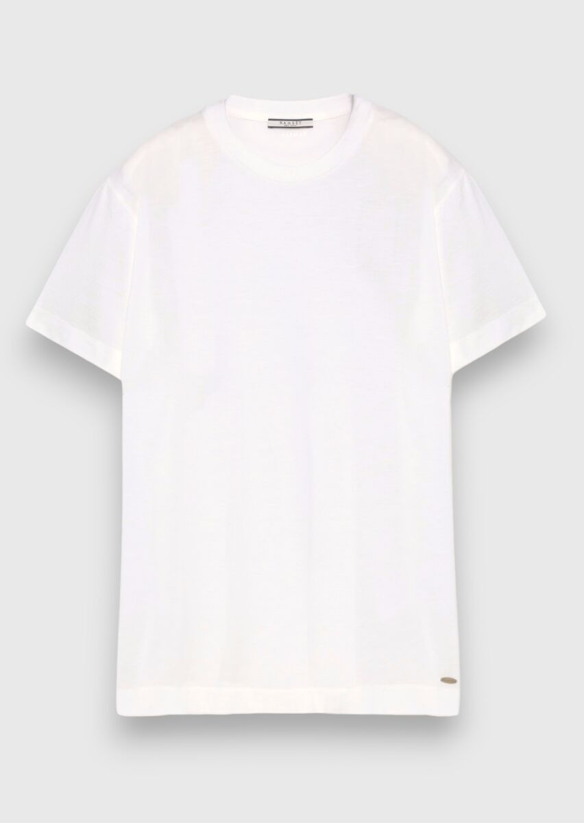 Ekru Düz İpek Karışımlı T-Shirt - 5