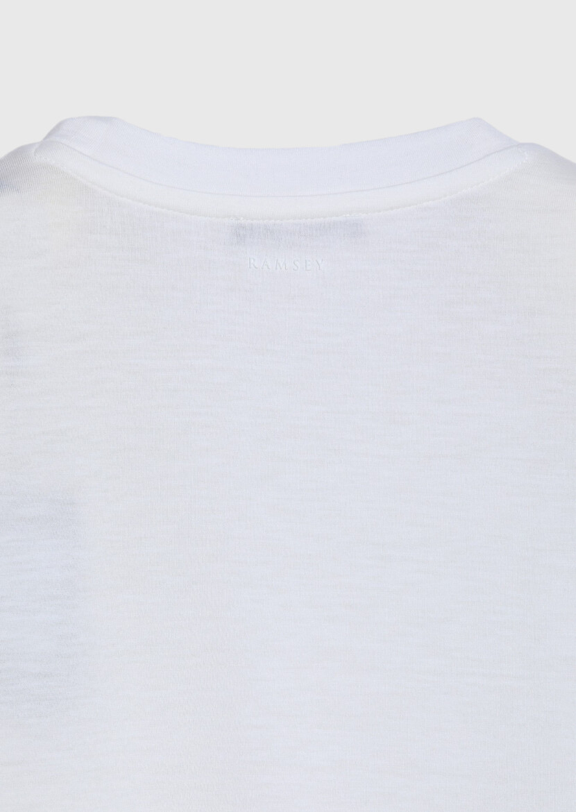 Ekru Düz İpek Karışımlı T-Shirt - 6