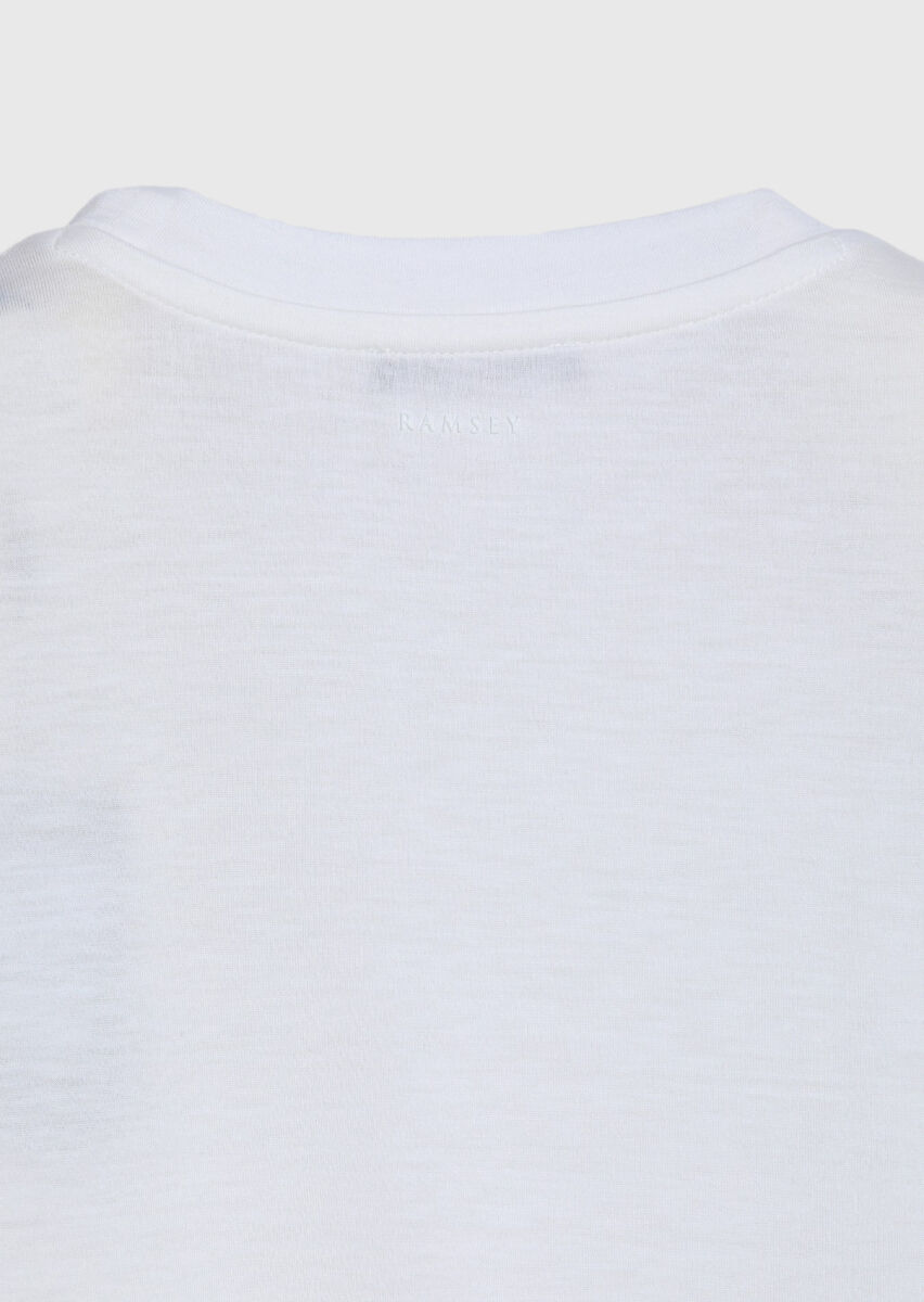 Ekru Düz İpek Karışımlı T-Shirt - 6