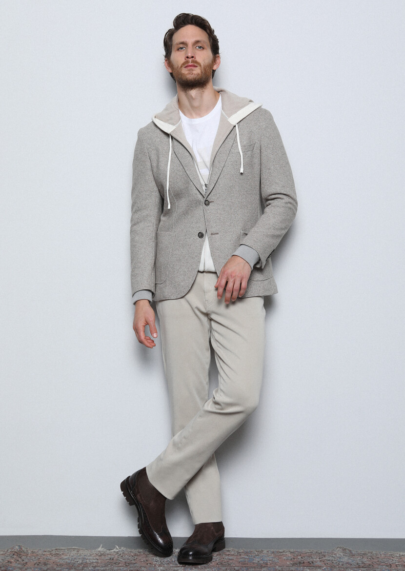 Ekru Düz Örgü Hırka - 4